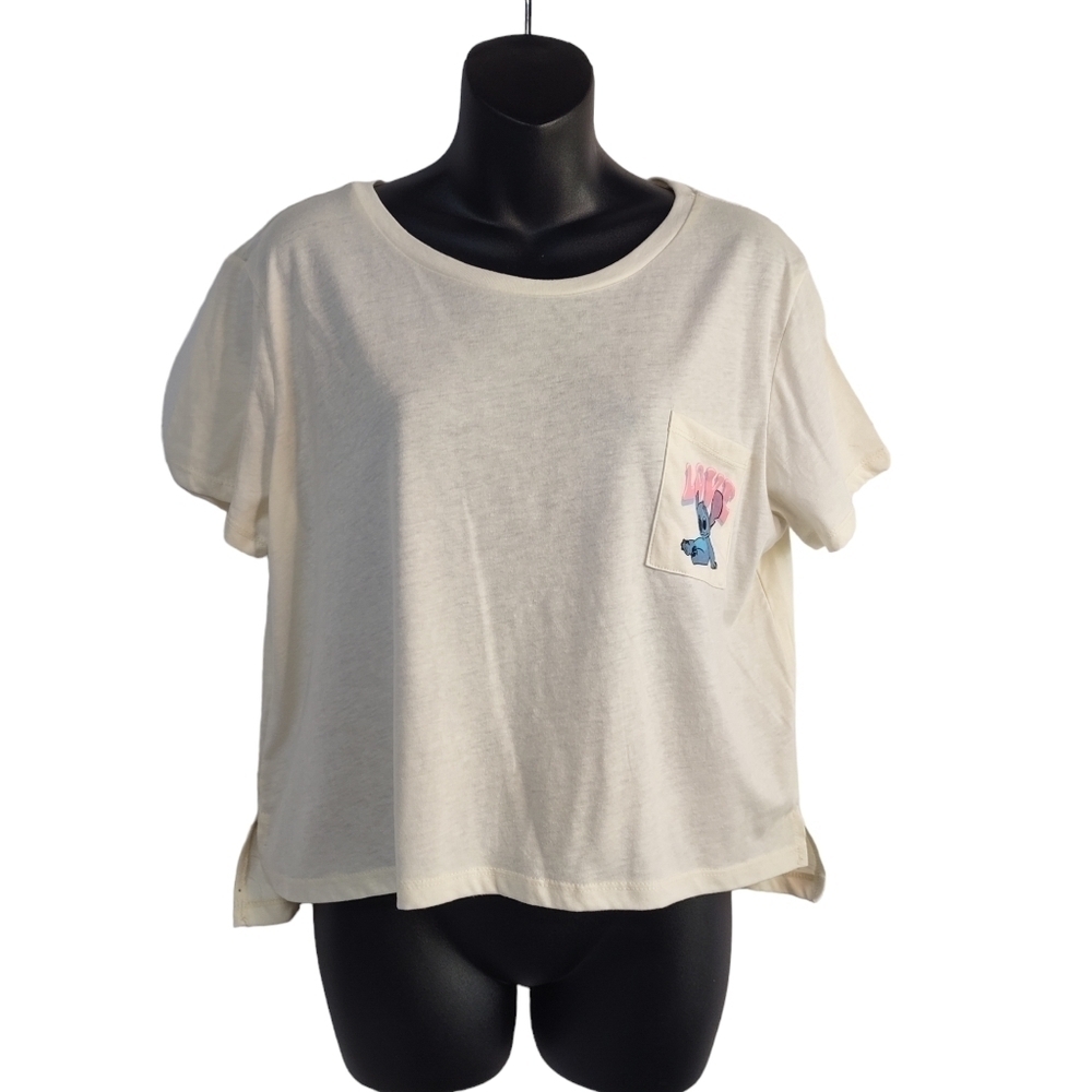 Disney Lilo & Stitch Girls Ivory " Love & Peace" T-Shirt SZ 2XL